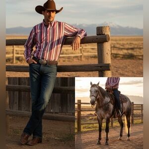 A men's striped shirt by Michael Kors. 100% Cotton